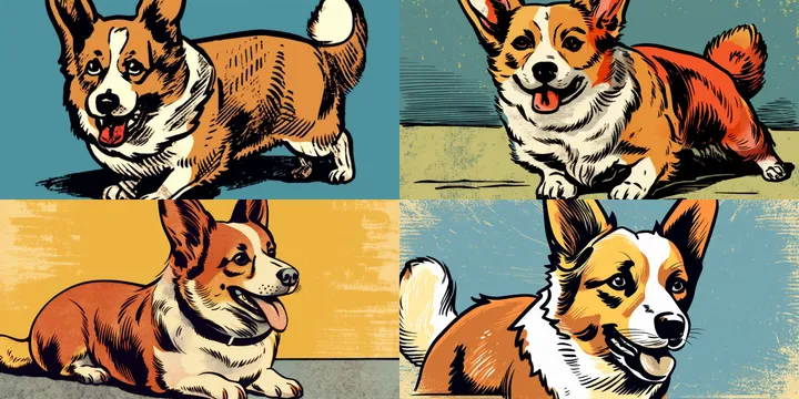 /imagine a corgi dog, 1950s American comic book style