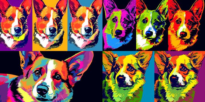 /imagine a corgi dog in a Pop Art style