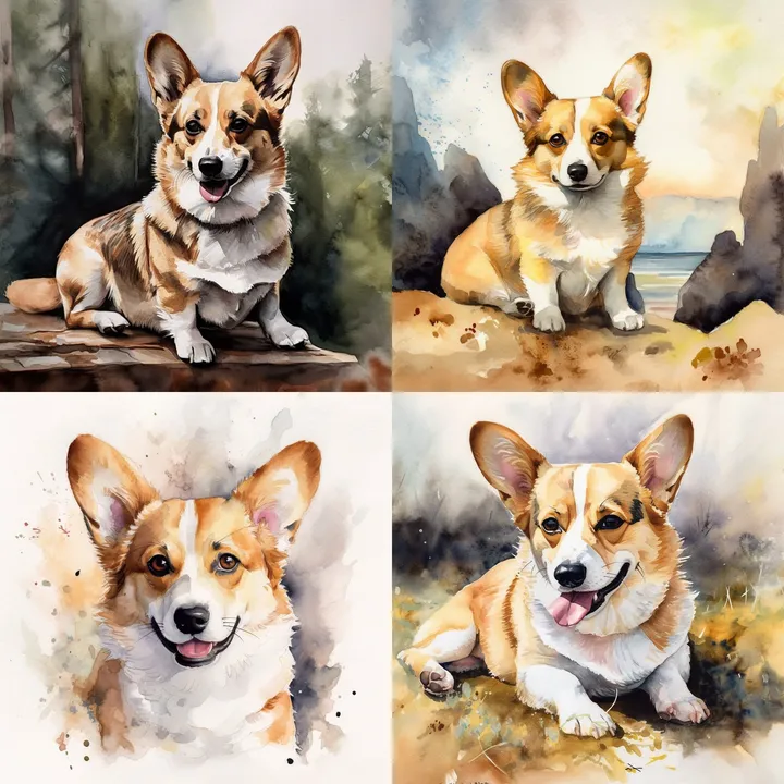 /imagine a corgi dog, watercolor painting