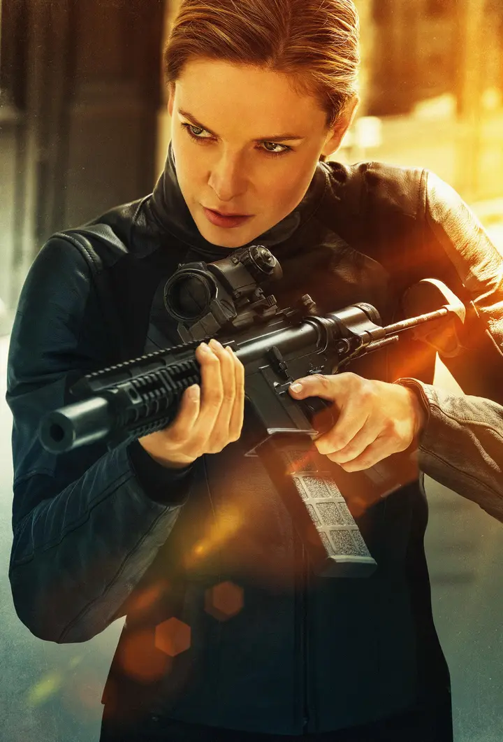 Ilsa Faust zielt mit einem Sturmgewehr in Mission: Impossible – Fallout (2018)