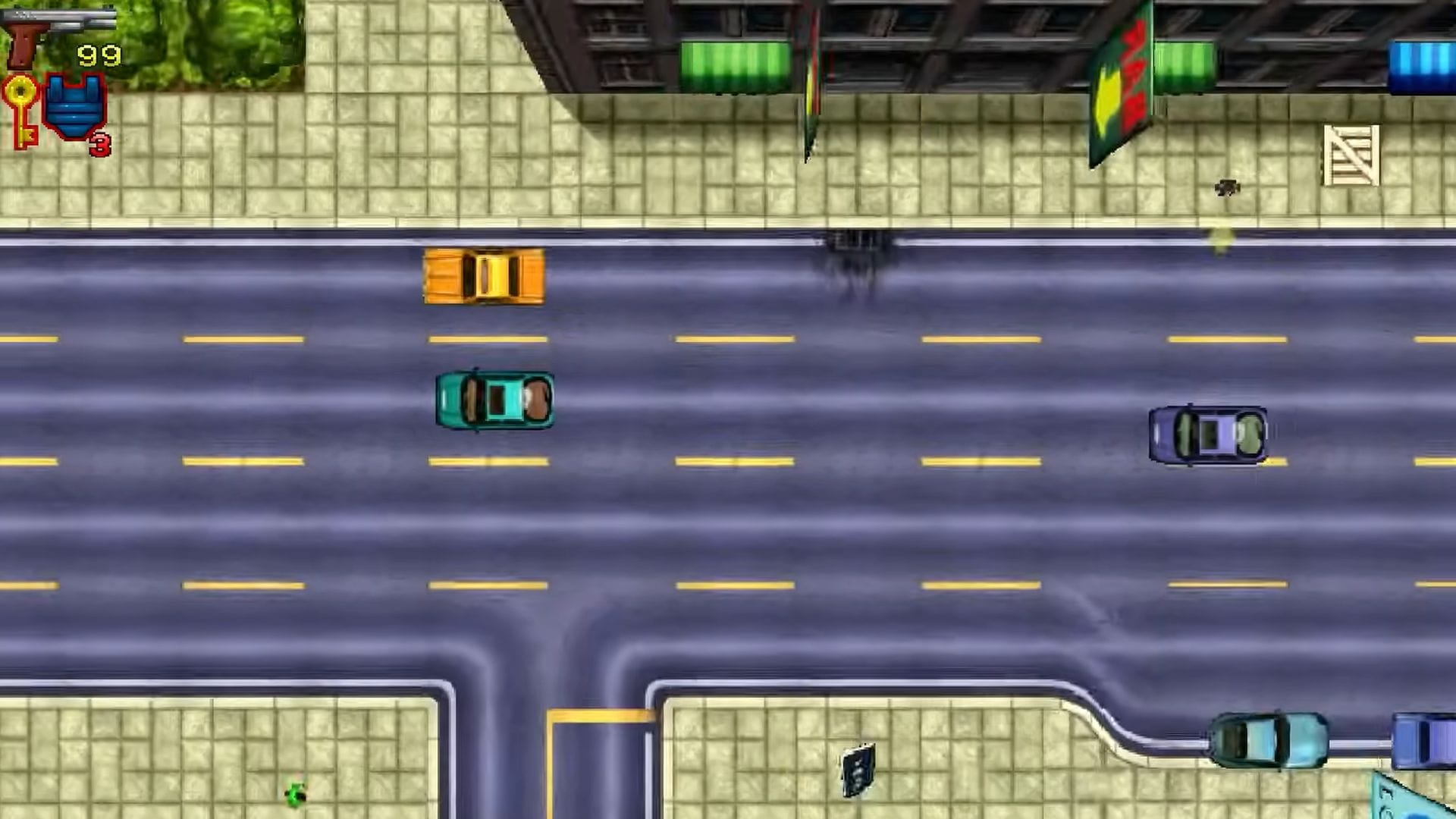 Top-Down Screenshot aus dem originalen GTA von 1997 auf PC
